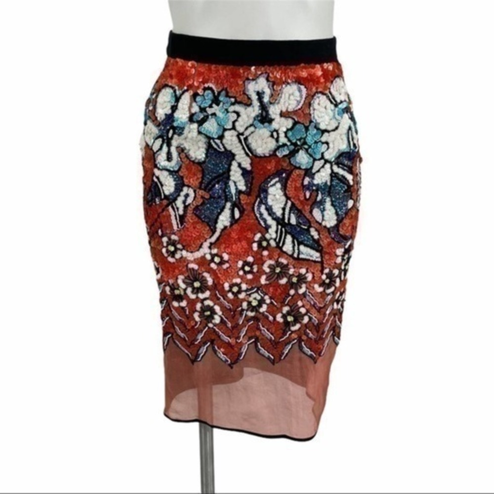 Women Sequins Pencil Skirt | Size 2 | Orange Black